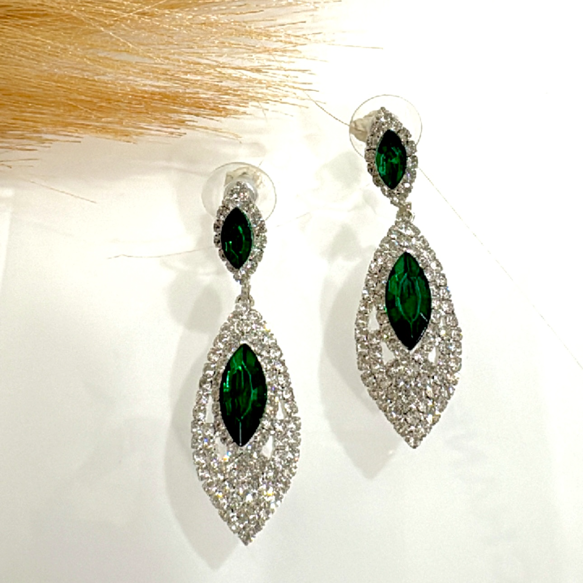 Κρεμαστά Σκουλαρίκια Strass  Ασήμι Με Πράσινο 